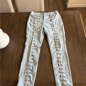 Light Wash Lace-Up Front Jeans